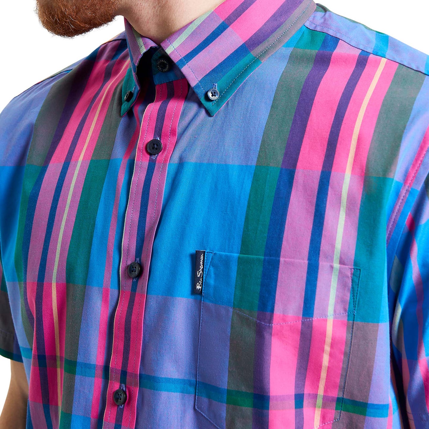 Ben Sherman Mens Large Madras Check Short Sleeve Shirt