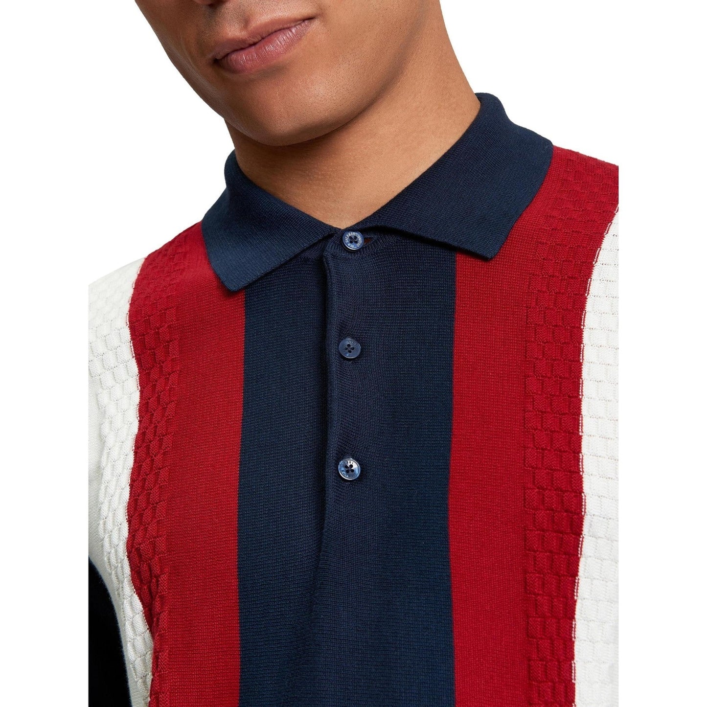 Ben Sherman Mens Vertical Stripe Long Sleeve Polo Shirt