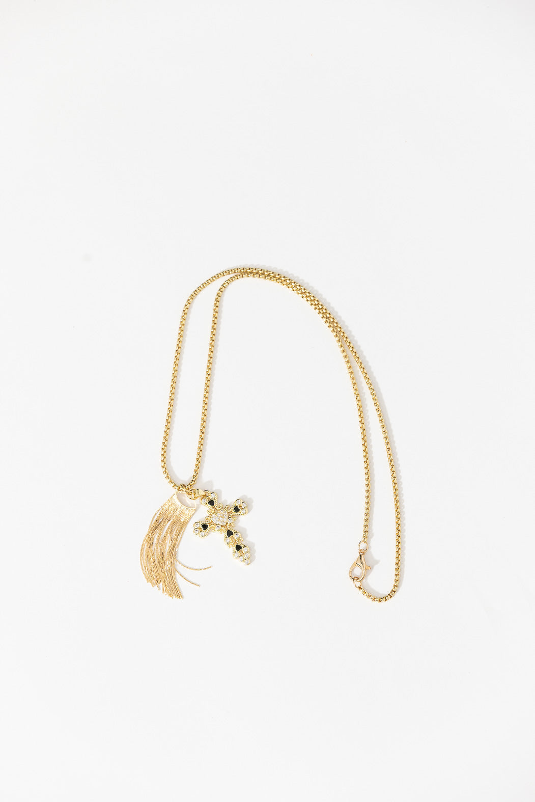 Gold Cross Tassel Necklace
