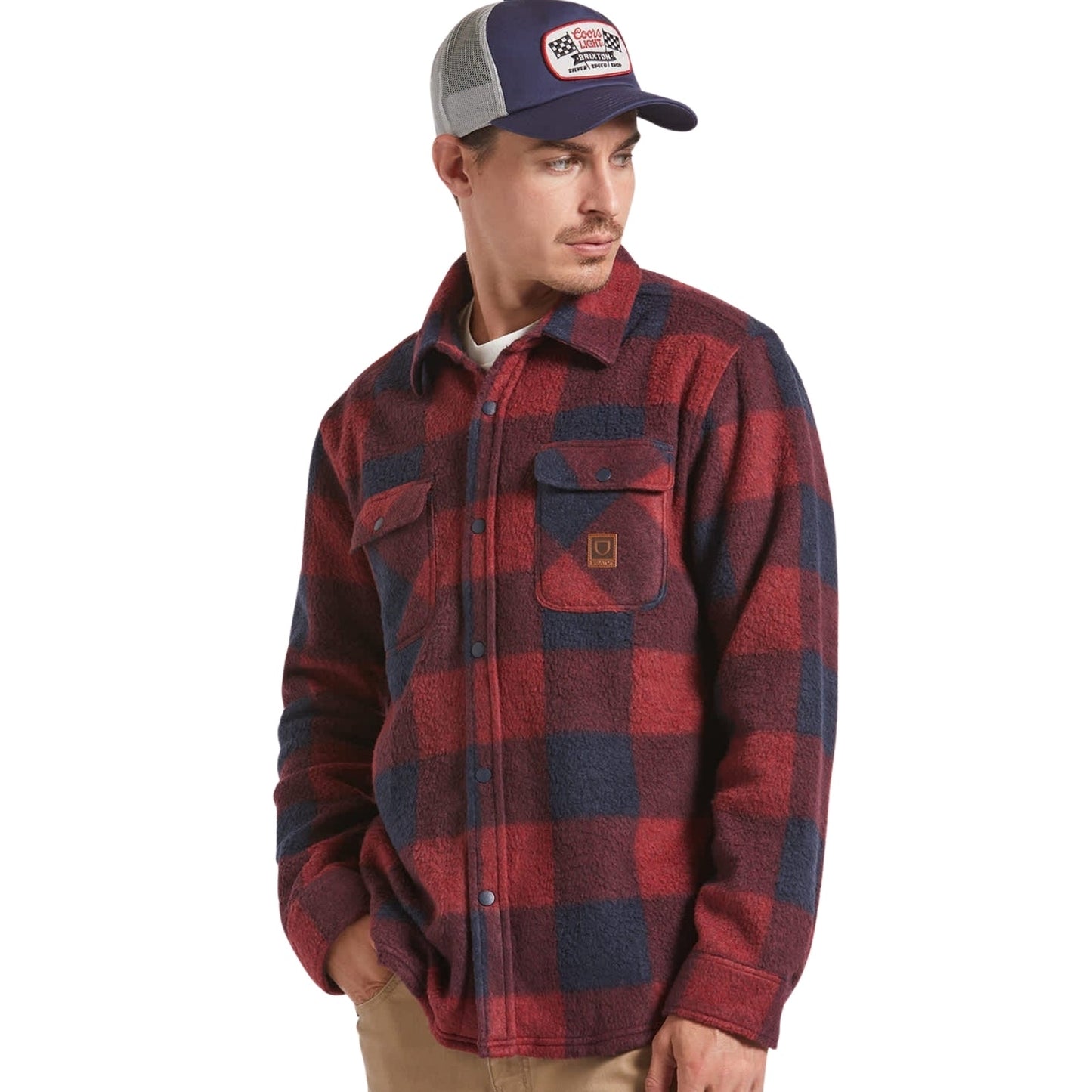 Brixton Mens Bowery Arctic Stretch Button Up Fleece