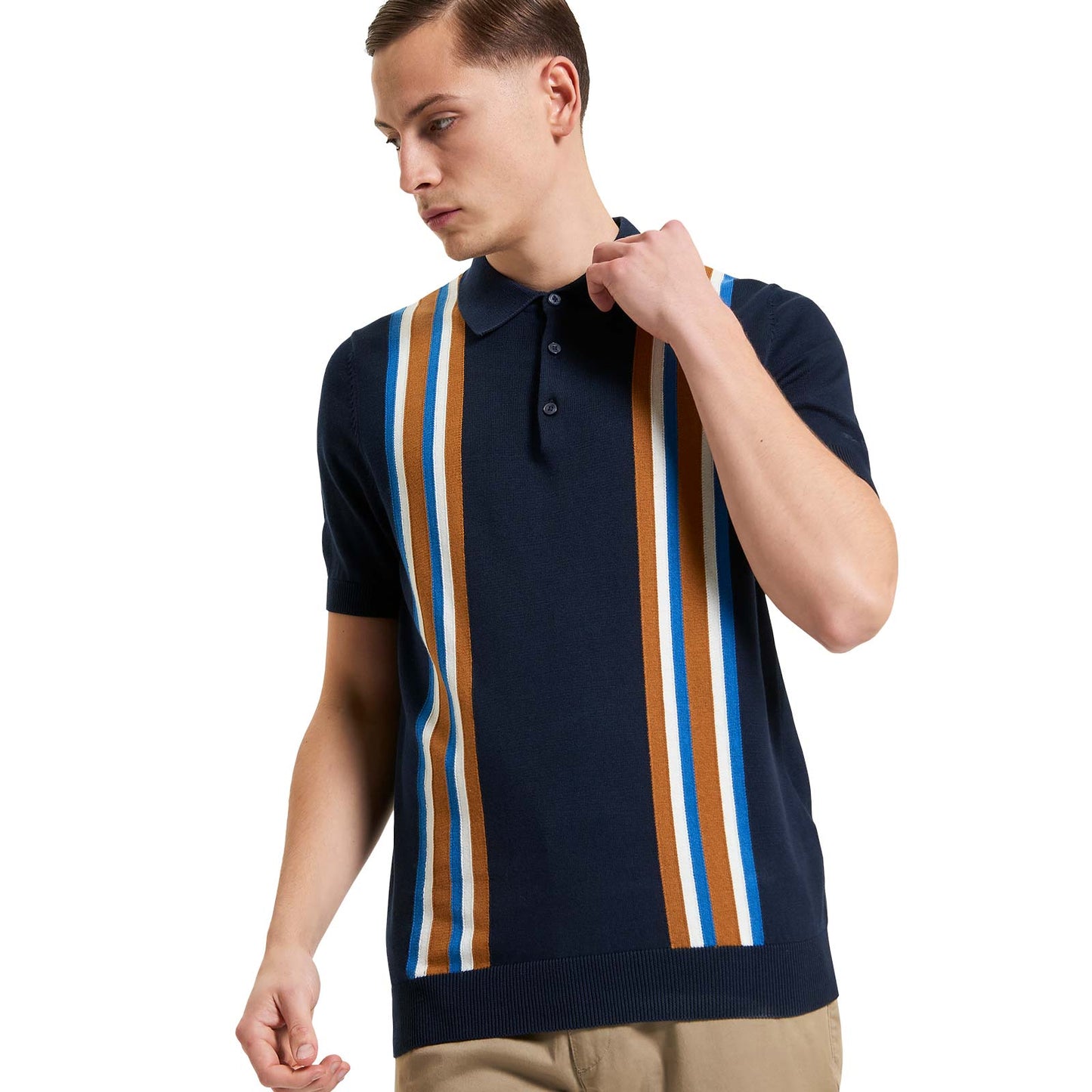 Ben Sherman Mens Vertical Stripe Polo Short Sleeve Polo Shirt
