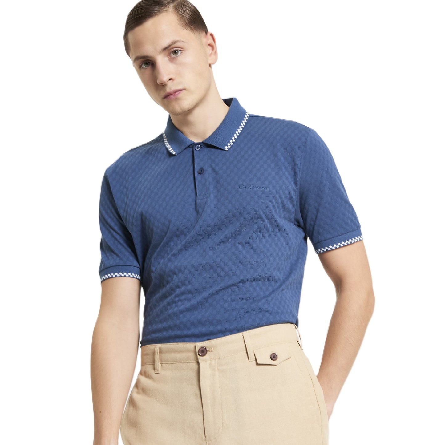 Ben Sherman Mens Chequerboard Textured Big & Tall Short Sleeve Polo Shirt