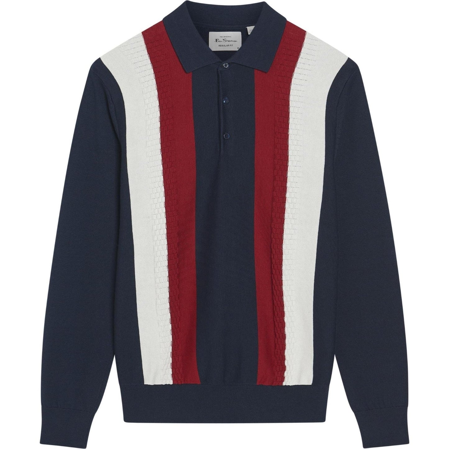 Ben Sherman Mens Vertical Stripe Long Sleeve Polo Shirt