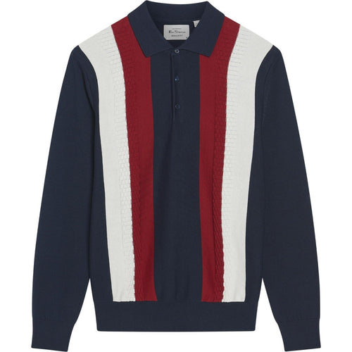 Ben Sherman Mens Vertical Stripe Long Sleeve Polo Shirt