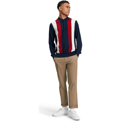 Ben Sherman Mens Vertical Stripe Long Sleeve Polo Shirt