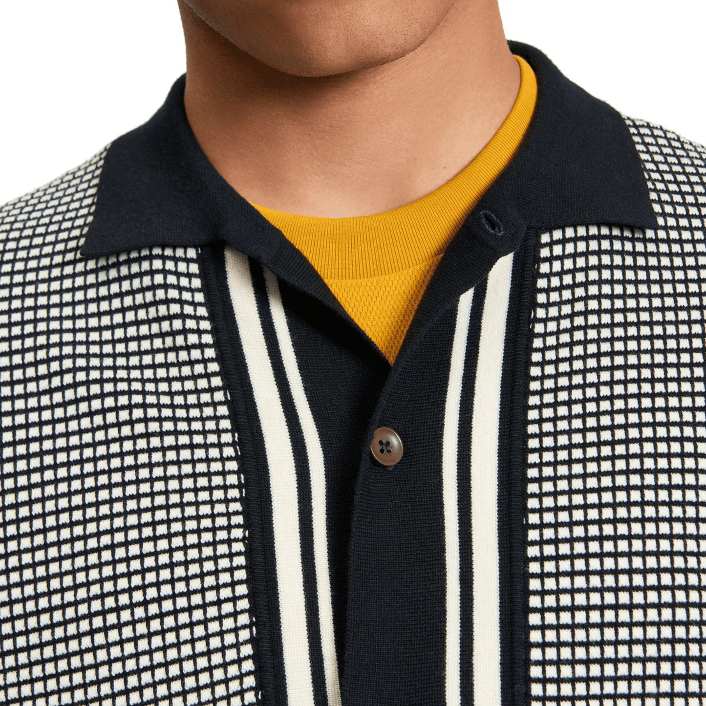 Ben Sherman Mens Bicoloured Button Through Long Sleeve Polo Shirt