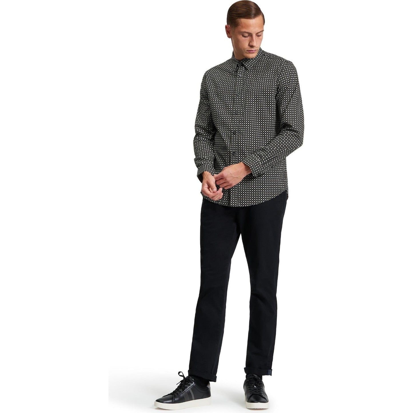 Ben Sherman Mens Mono Block Print Long Sleeve Shirt