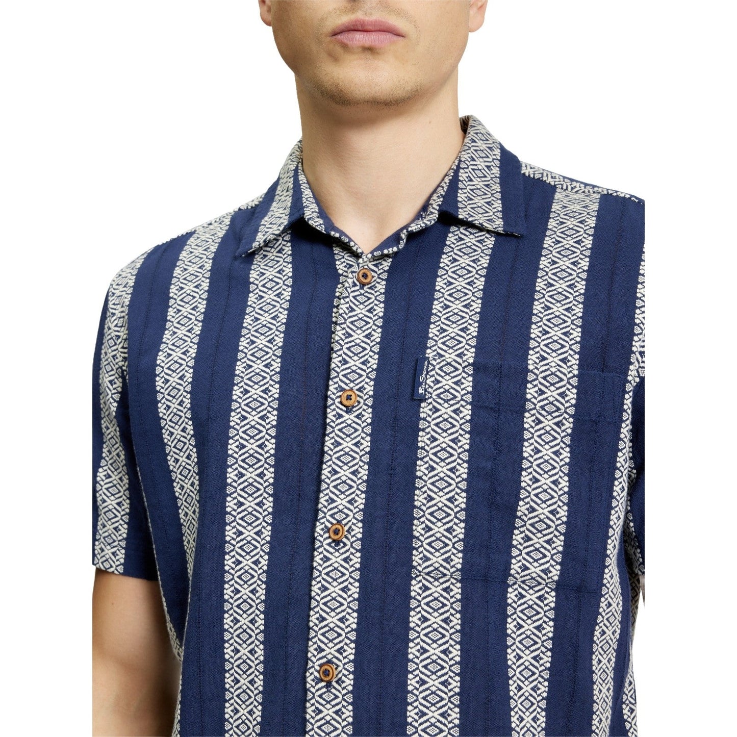 Ben Sherman Mens Block Geo Jacquard Short Sleeve Shirt