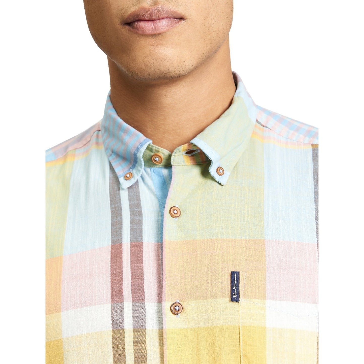 Ben Sherman Mens Large Madras Check Short Sleeve Shirt