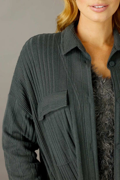 Charcoal Rib Lifestyle Shacket - FINAL SALE