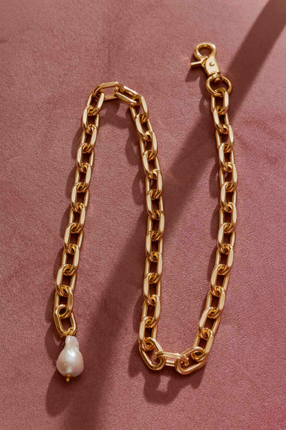 Gold Baroque Long Pearl Necklace