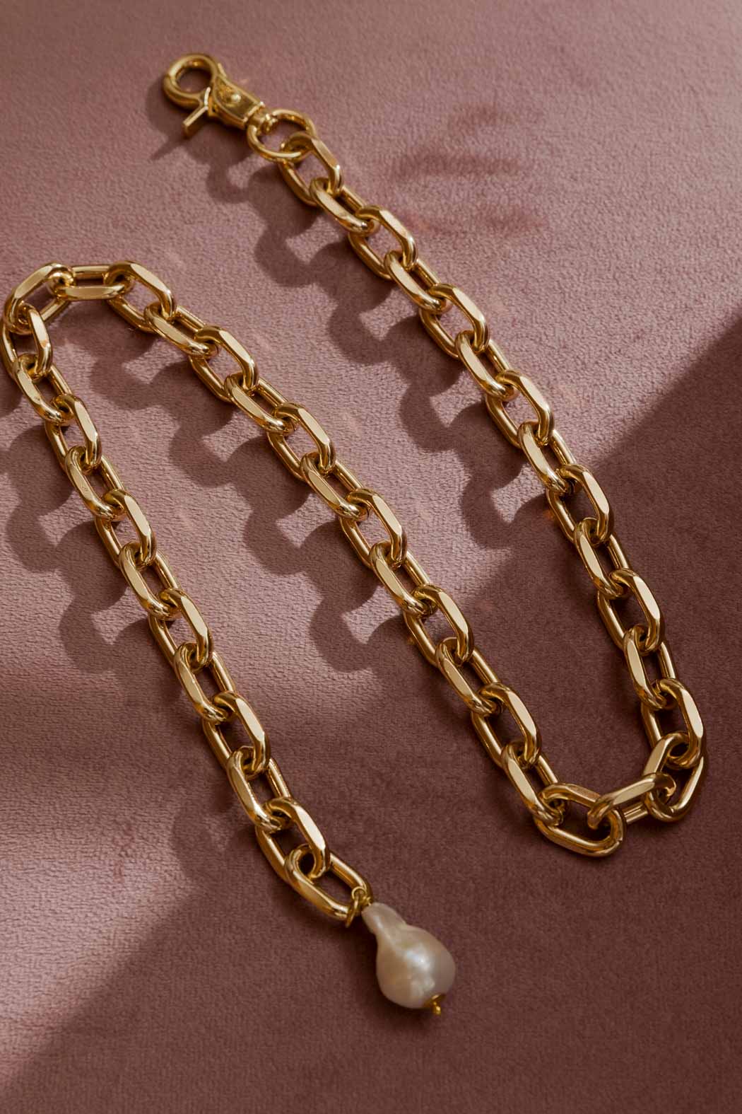 Gold Baroque Long Pearl Necklace
