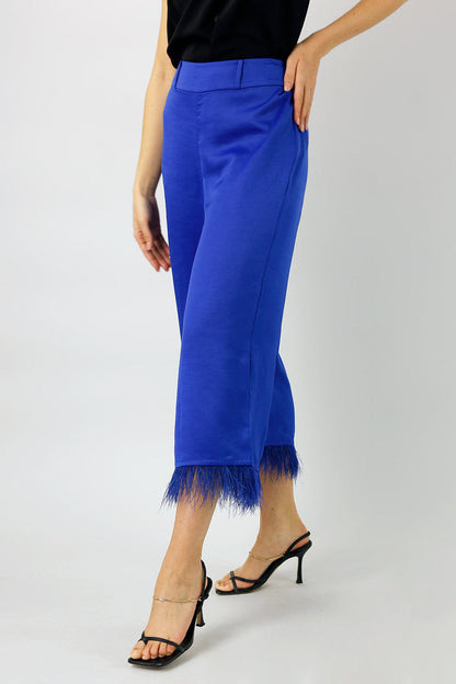 Cobalt Satin Feather Culottes - Final Sale