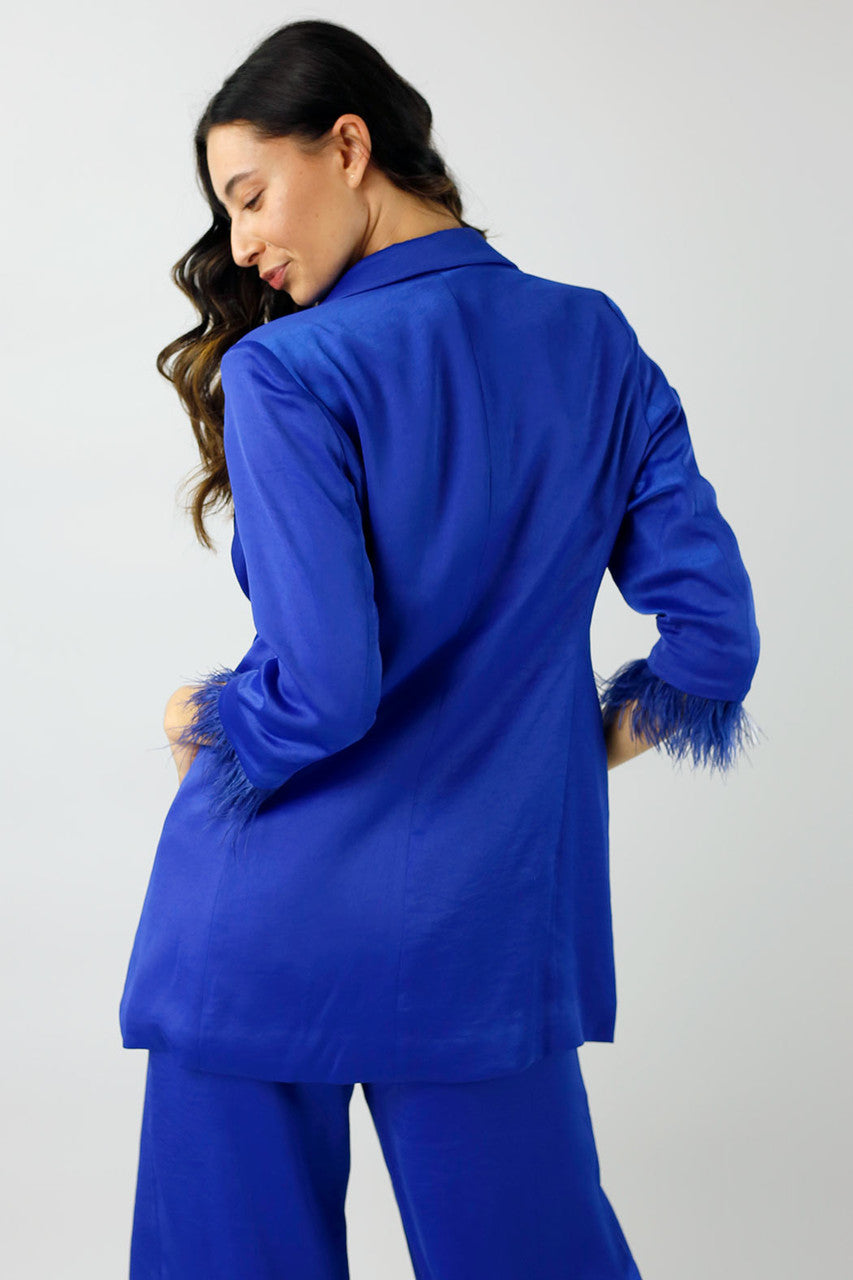 Cobalt Satin Feather Blazer - Final Sale