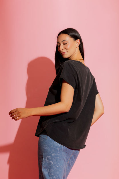 Charcoal Washed T-Shirt with Perfume Print
