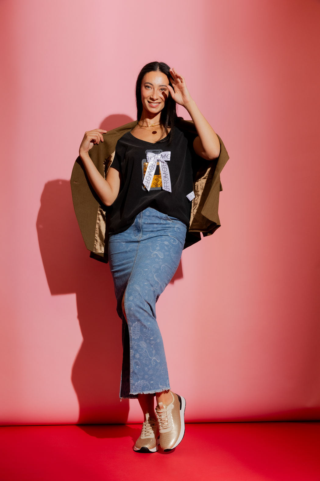 Charcoal Washed T-Shirt with Perfume Print