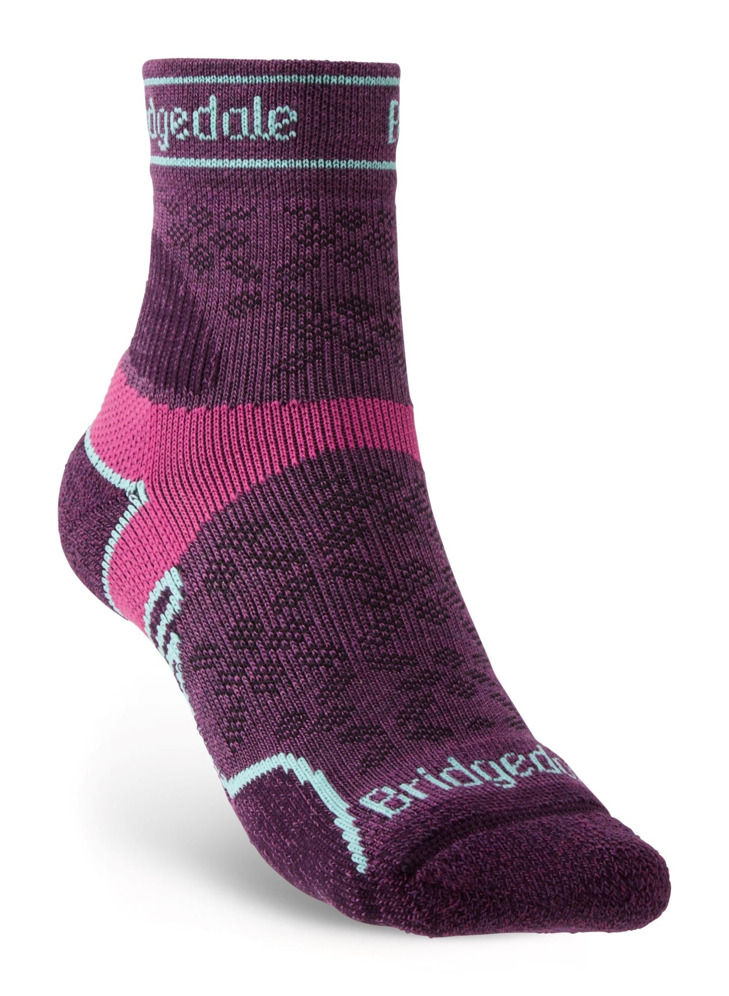 Bridgedale Womens Trail Run Lightweight T2 Merino Sport 3/4 Crew Socks - Damson - S