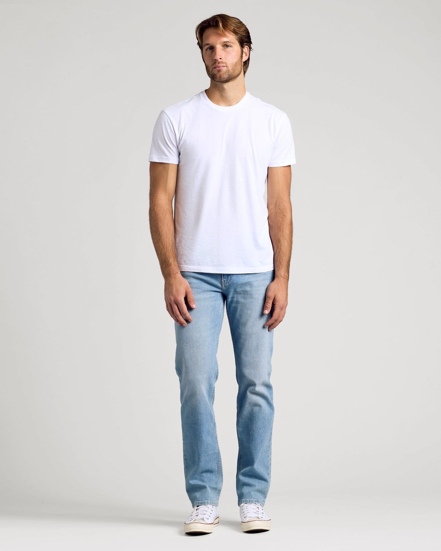 Light Indigo Wash Straight Authentic Denim Jeans