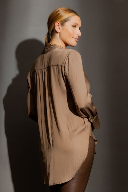 Cocoa Silky Tie Blogger Shirt
