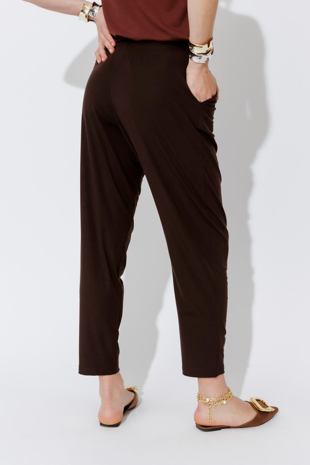 Chocolate Tencel Fold Front Pant