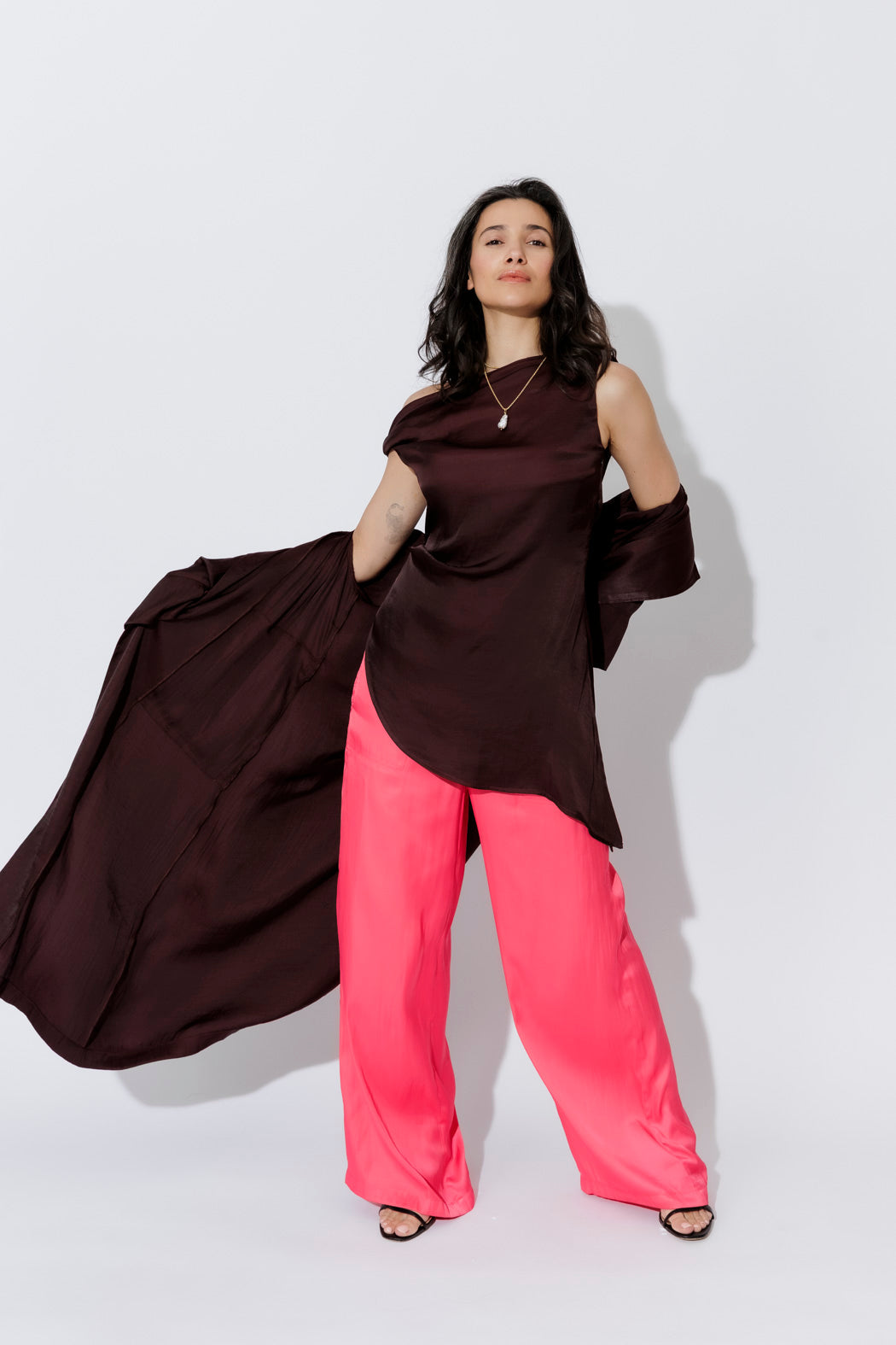 Chocolate Glow Silky Drape Top