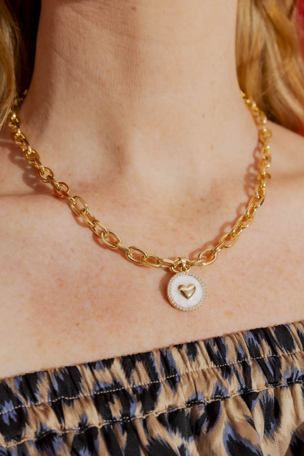 Gold Mother Of Pearl Heart Necklace Gold O/S