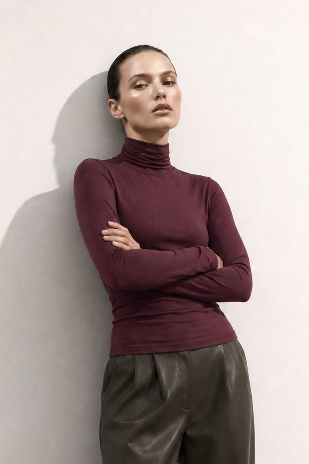 Cherry Tencel Roll Neck Top