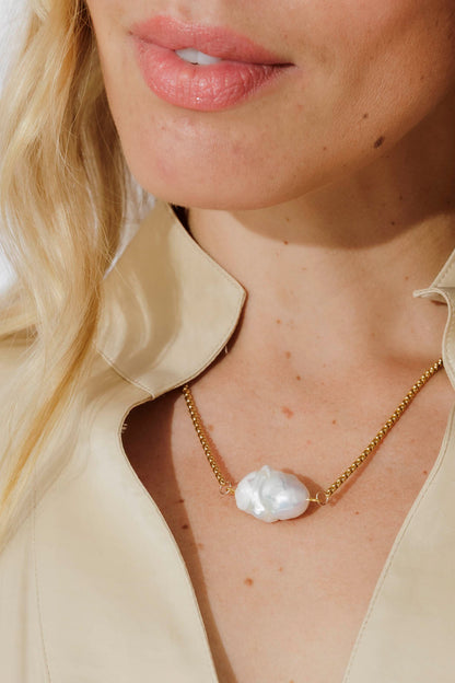 Gold Angled Baroque Pearl Necklace