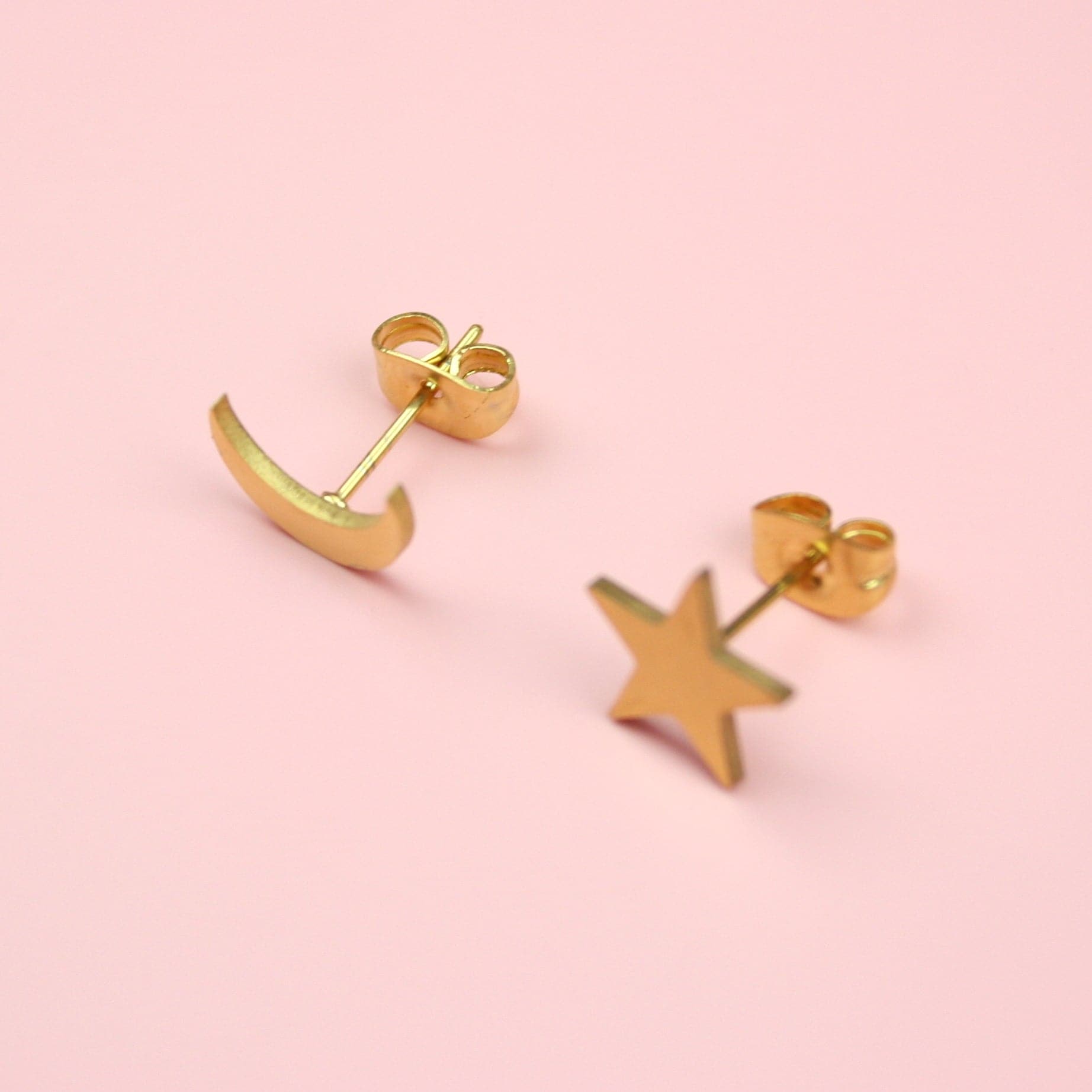 Star & Crescent Moon Stud Earrings (Gold Plated)
