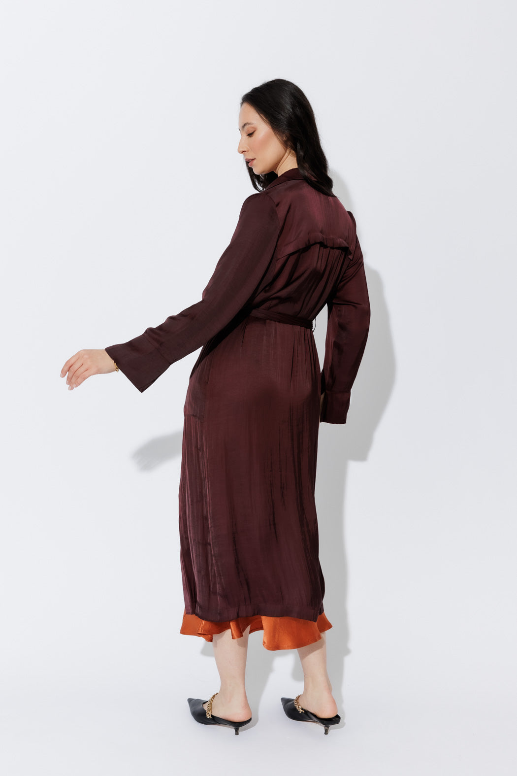 Chocolate Silky Trench Coat
