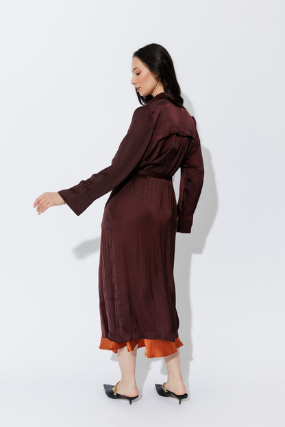 Chocolate Silky Trench Coat