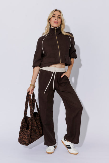 Chocolate Washed Linen Bomber Jacket