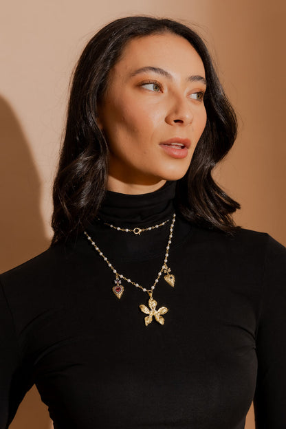 Gold Pearl Chain With Charms