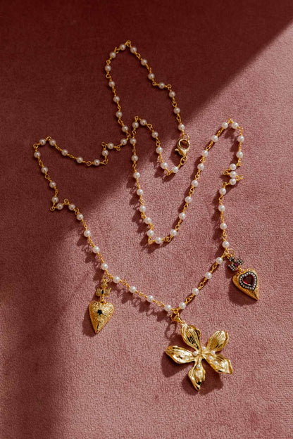 Gold Pearl Chain With Charms