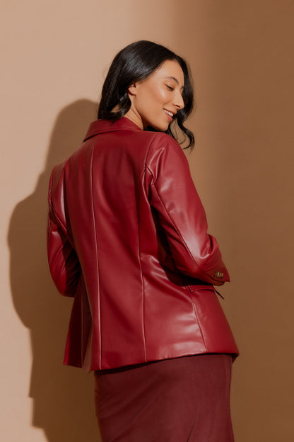 Deep Red Croc Coated Sisca Blazer Deep Red