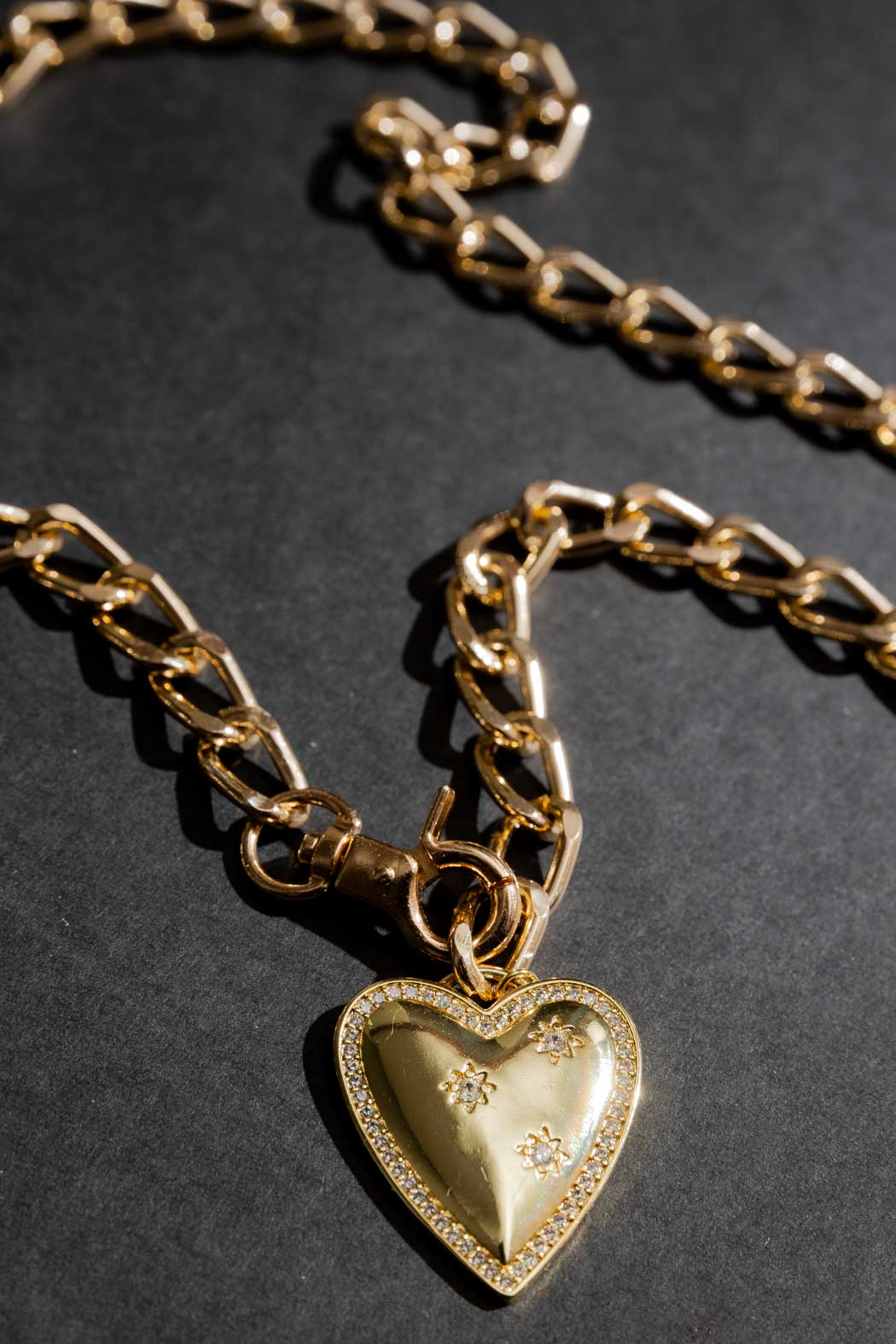 Gold Long Diamante Heart Necklace Gold O/S