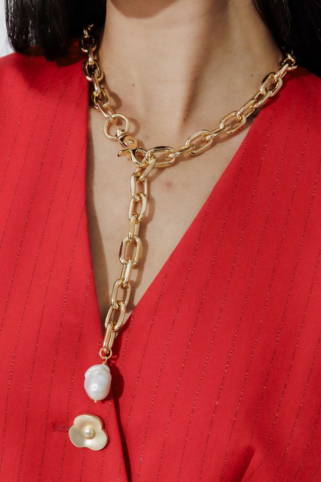 Gold Baroque Long Pearl Necklace