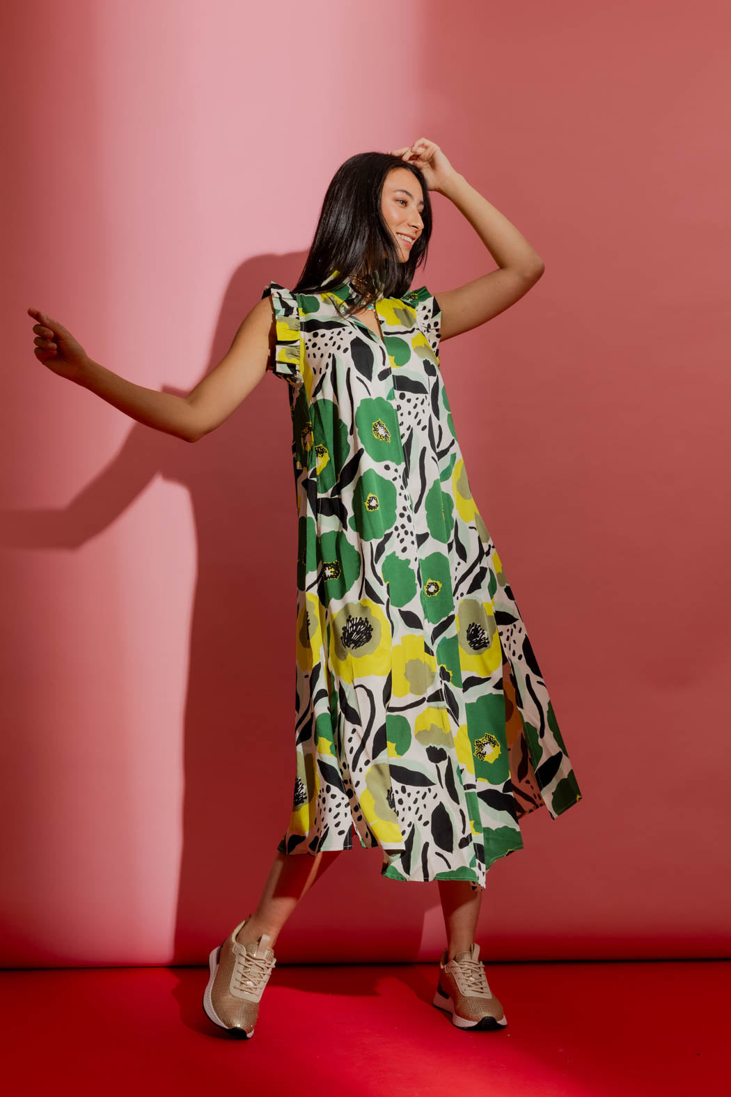 Chartreuse Ruffle Maxi Dress