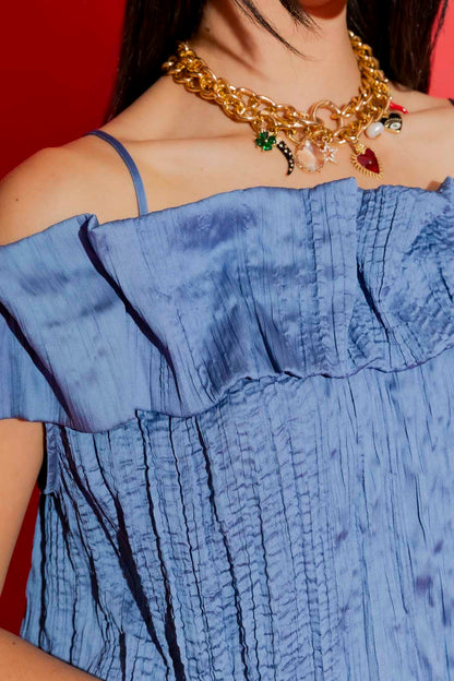 Cornflower Off Shoulder Ruffle Top