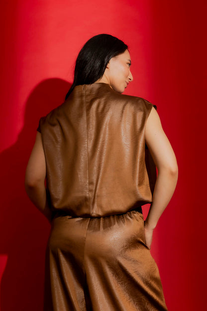 Chocolate Embossed Funnel Neck Top