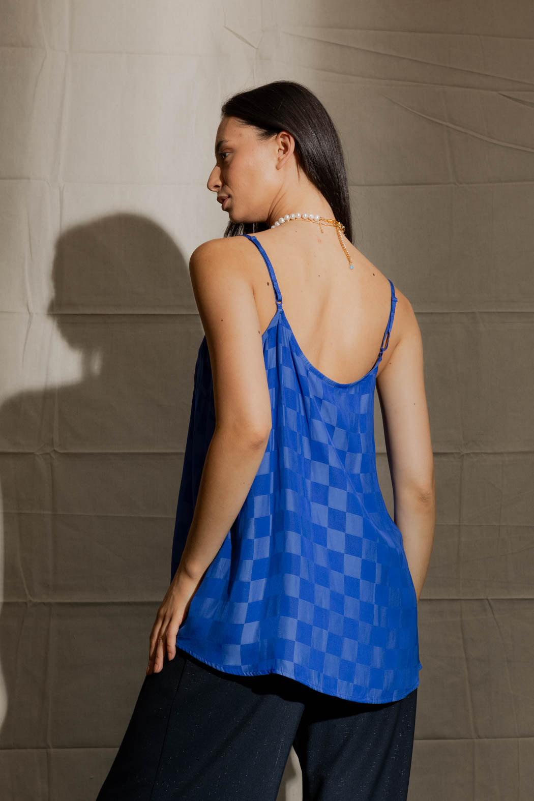 Cobalt Checkerboard Silky Lily Cami