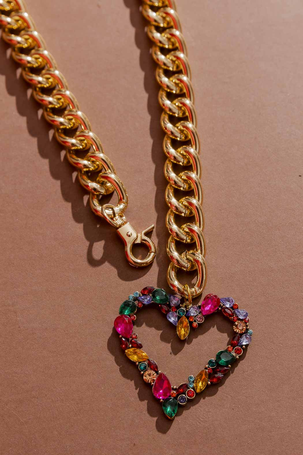 Gold Rhinestone Heart Necklace Gold O/S