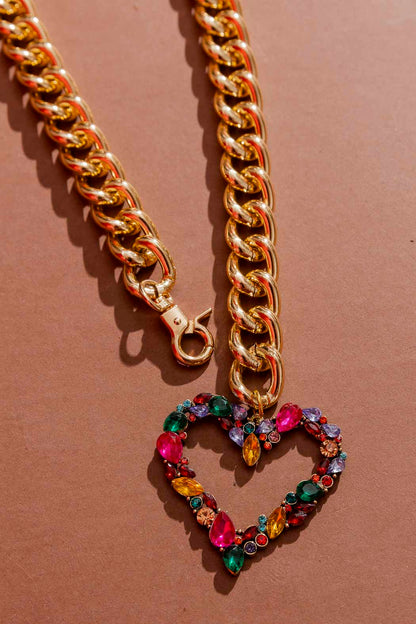Gold Rhinestone Heart Necklace Gold O/S