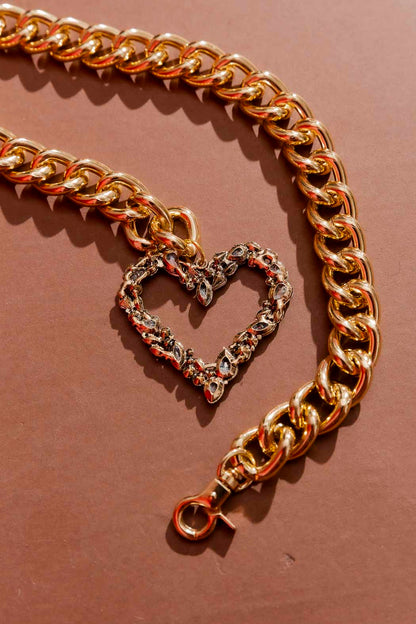 Gold Rhinestone Heart Necklace Gold O/S