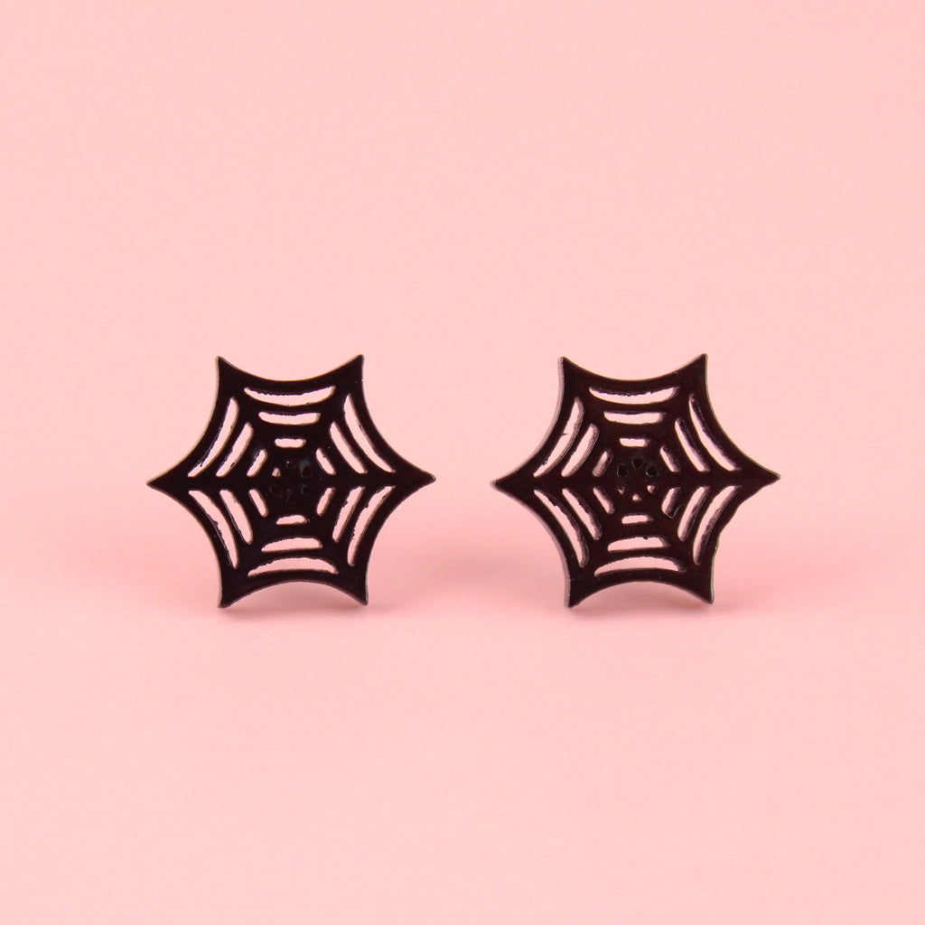 Spider Web Stud Earrings (Black)