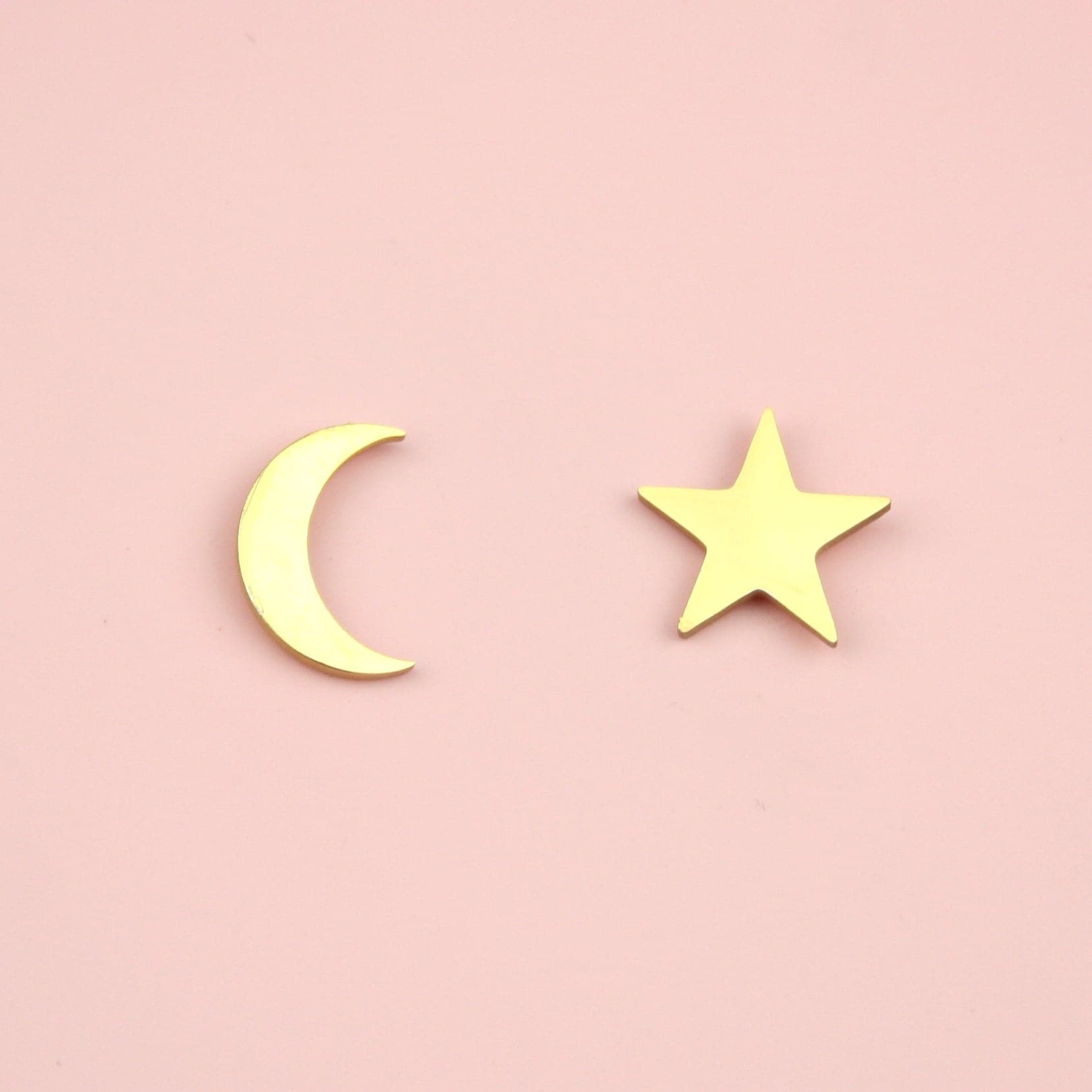 Star & Crescent Moon Stud Earrings (Gold Plated)
