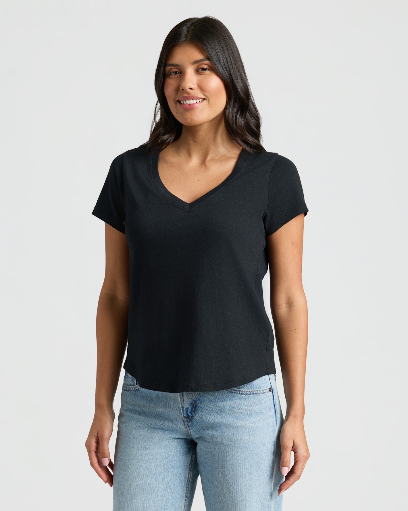 Womens Black & Oatmeal Relaxed Slub V-Neck Tee 4-Pack
