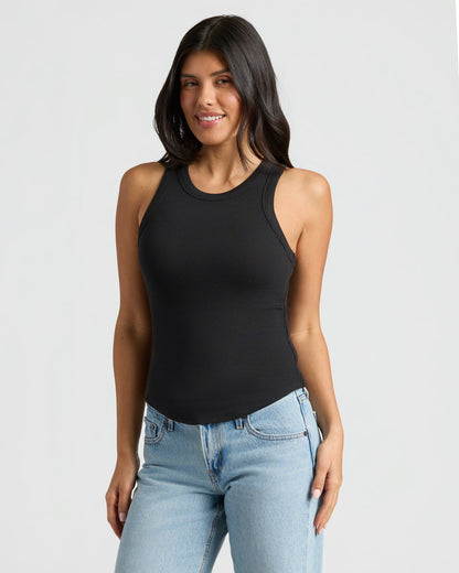 Womens Black Ribbed High Neck Tank 3-Pack