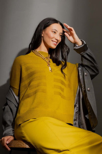 Chartreuse Mock Neck Drop Shoulder Knit S