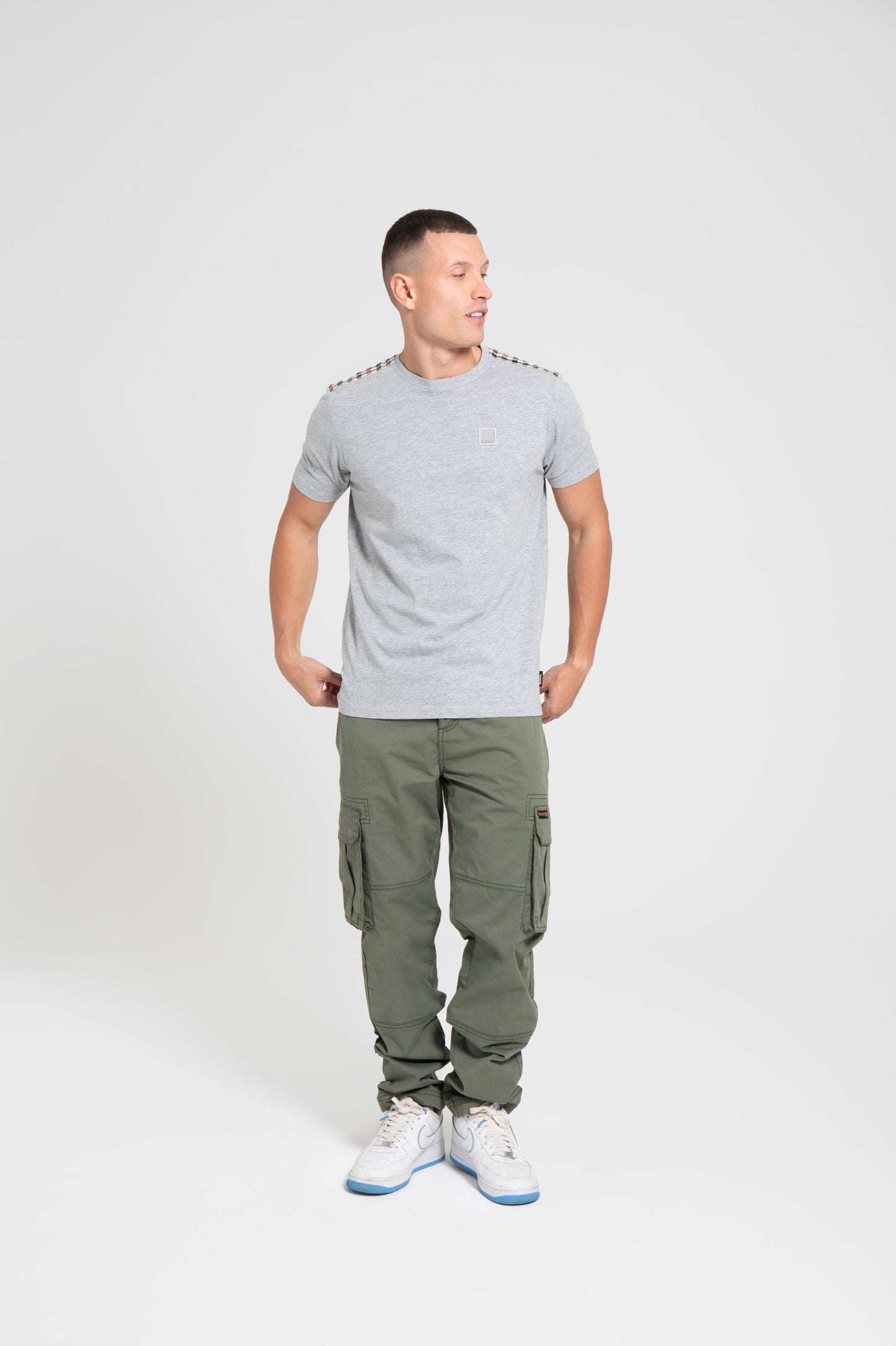 Bench Mens Duke Crew Neck Short Sleeve Check Detail T Shirt